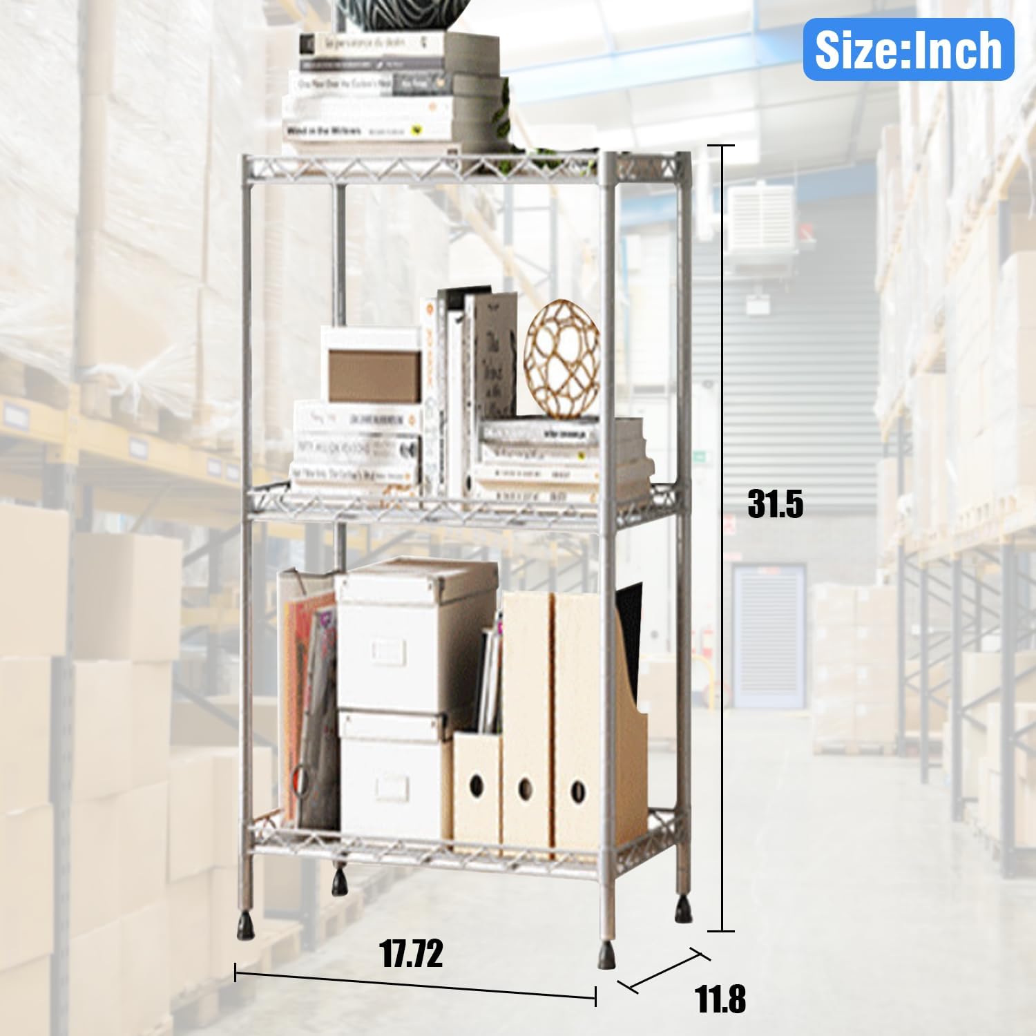 3-Tier Wire Shelving Unit - Heavy-Duty Steel Storage Shelves | 1000 lbs Capacity, Adjustable for Kitchen & Garage