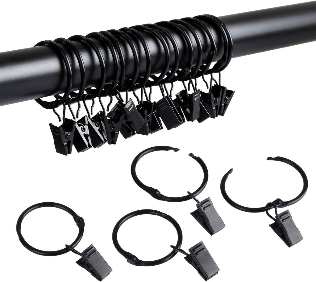 SPLF Metal Curtain Rings - Heavy Duty Rustproof Clips for Drapery | 36 Pack, 1.22 Inch Diameter, Black