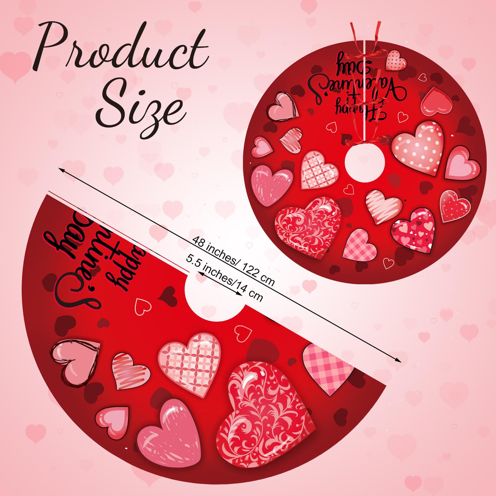 Realspring Valentine's Day Heart Tree Skirt 48 Inch Pink Heart Tree Mat Decor Red Love Skirt Carpet Romantic Love Decoration for Valentine Party Indoor Outdoor Home Office Decoration