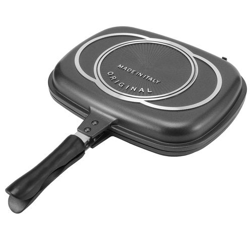 Acouto Portable Double Sided Grill Pan with Anti Burn Handle 32cm Aluminum Cooking Pot for Delicious and Nutritious Meals