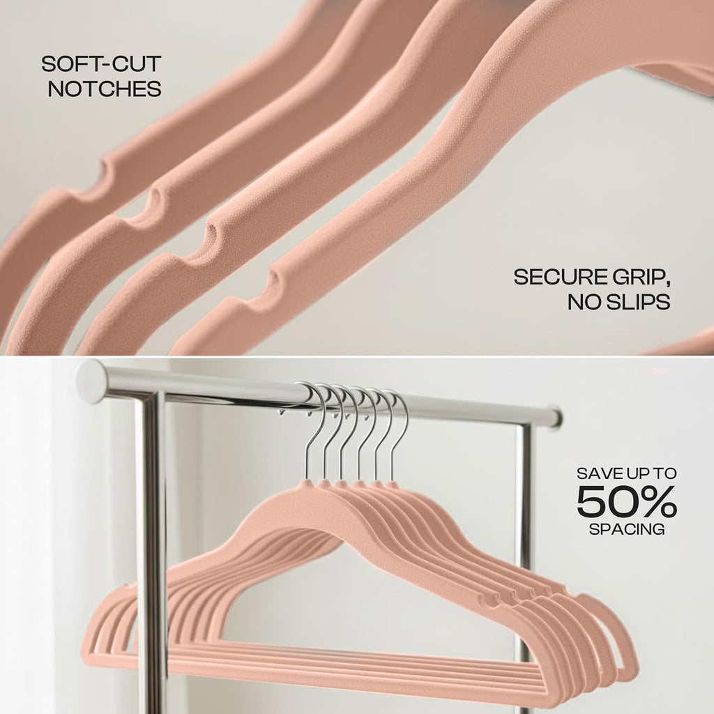 Utopia Home Velvet Hangers - Luxury Non-Slip Slim Coat & Pant Hangers, Space-Saving Design, 50 Pack - Pink