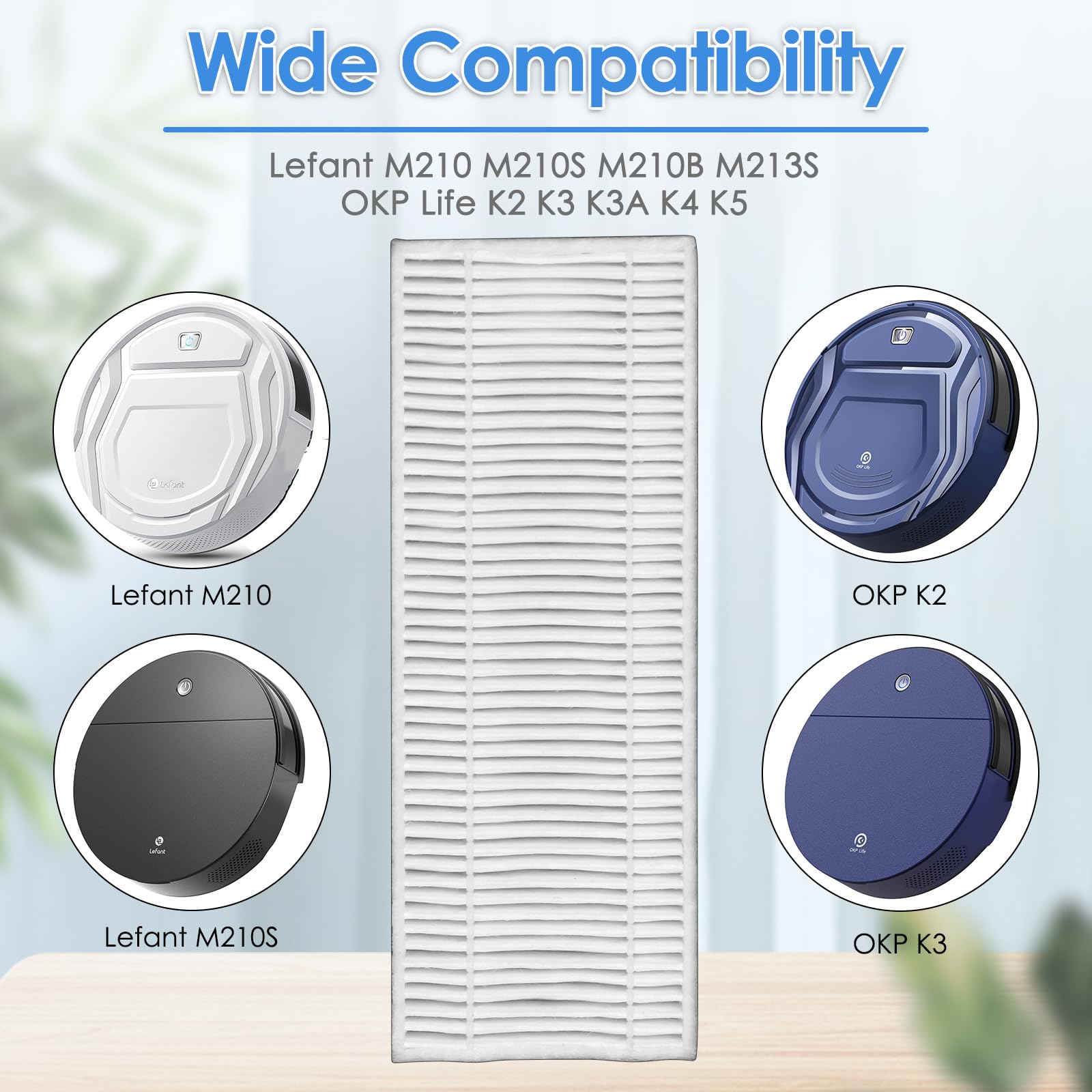 (8 Pieces) HEPA filter compatible with Lefant M210 M213 M210S M210B M213S, OKP Life K2 K3 K3A K4 K5, Sweeper Robot Vacuum Cleaner Filter Replacement Parts