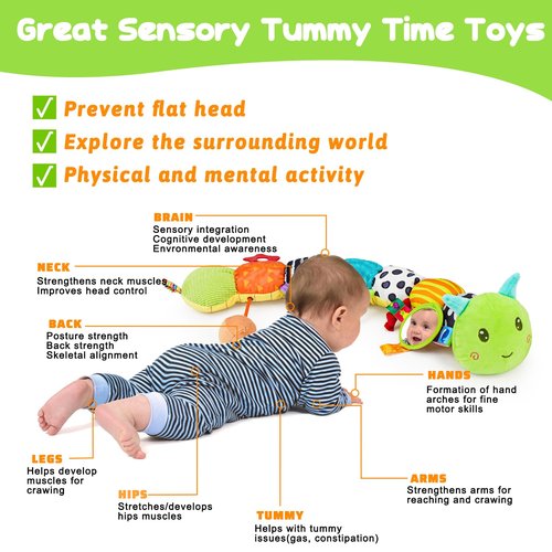 Baby Sensory Toy - Plush Caterpillar Music Rattle with Mirror | Ideal for Infants 0-12 Months