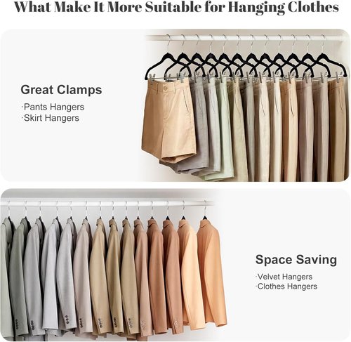 HOUSE DAY Velvet Skirt Hangers - 24 Pack Black Non-Slip Clips for Space-Saving Pants & Skirts