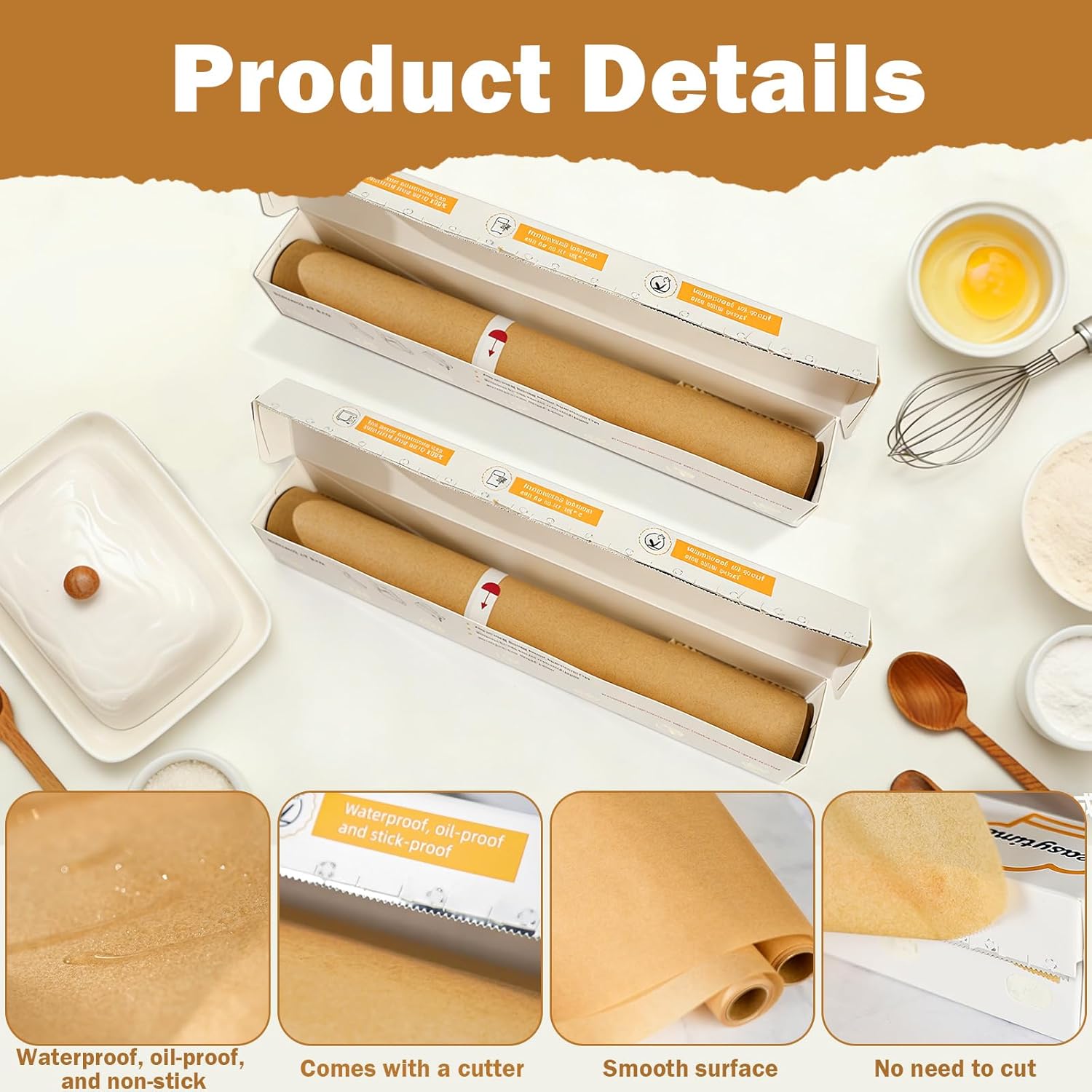 Unbleached Parchment Paper Roll - High Temperature Resistant, Non-Stick Baking Paper | 12in x 98ft (Brown)