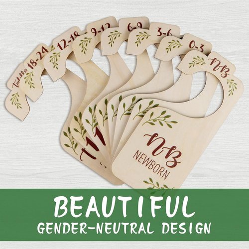 Baby Closet Dividers - 8 PCS Adorable Wooden Double-Sided Size Hangers for Newborn to Toddler | Nursery Decor