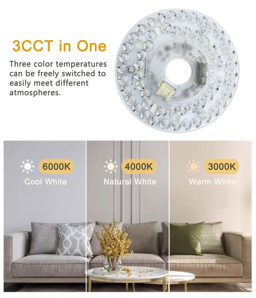 MouMouPurr 4.92'' LED Ceiling Fan Light Retrofit Kit, 18W Flush Mount Ceiling Light Replacement, 3CCT (3000K/4000K/6000K) Dimmable, for Hampton Bay, Harbor Breeze, Flush Mount Ceiling Lights, 2 Pack