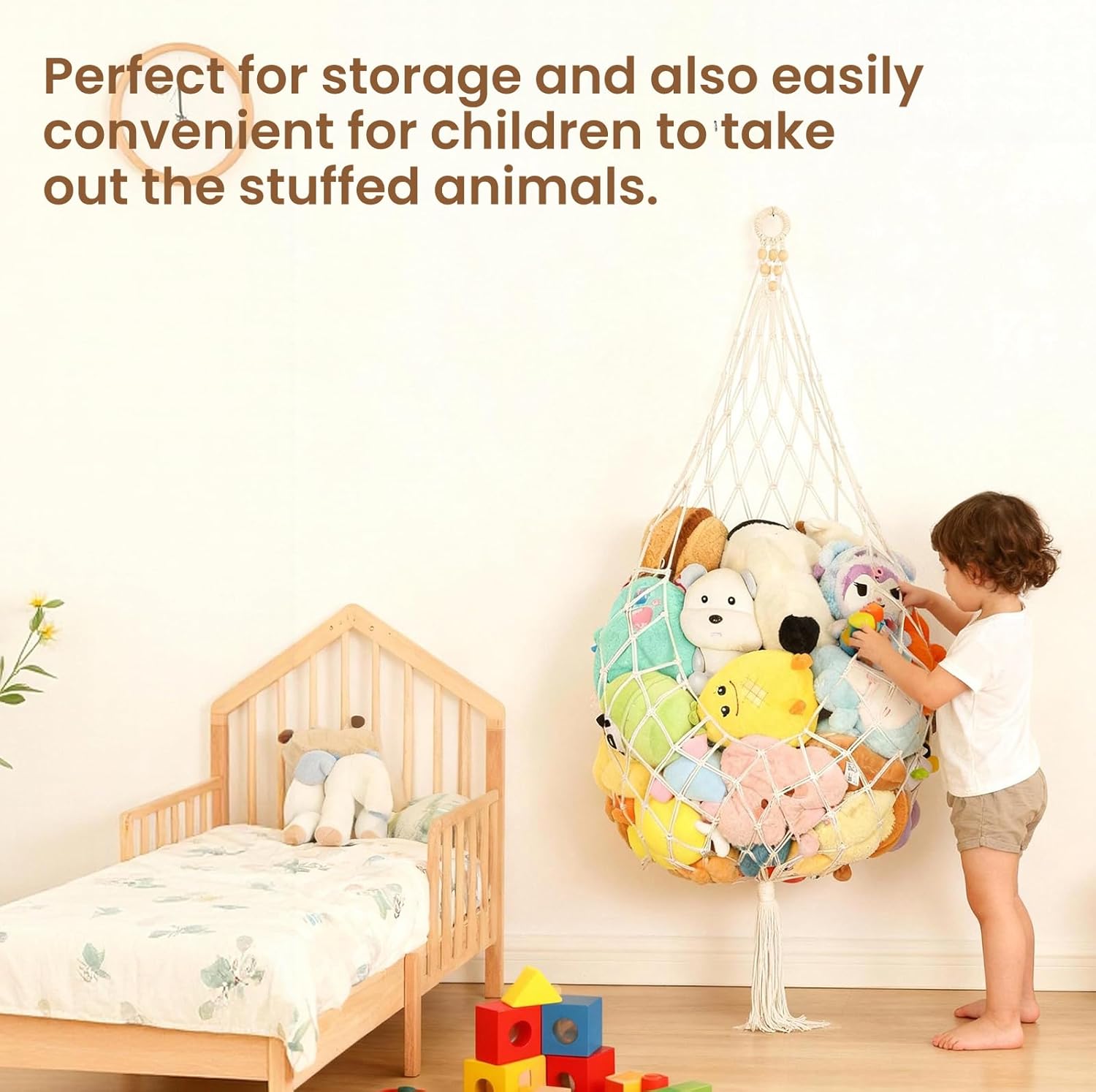 Skiennix Stuffed Animal Storage Hammock - Large Plushie Net Organizer for Kids' Room Decor | 1 Tier