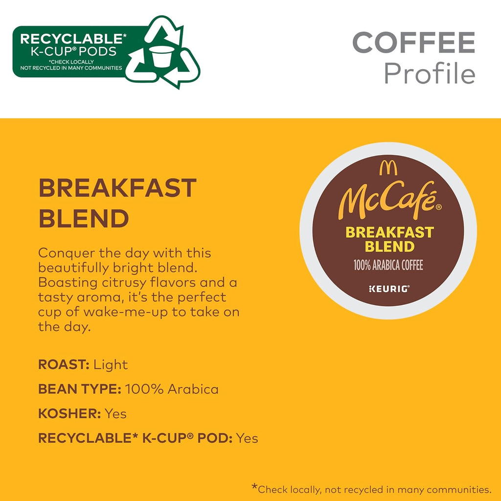McCafe Breakfast Blend Coffee - Light Roast Keurig K-Cup Pods | 96 Count (4 Packs of 24)