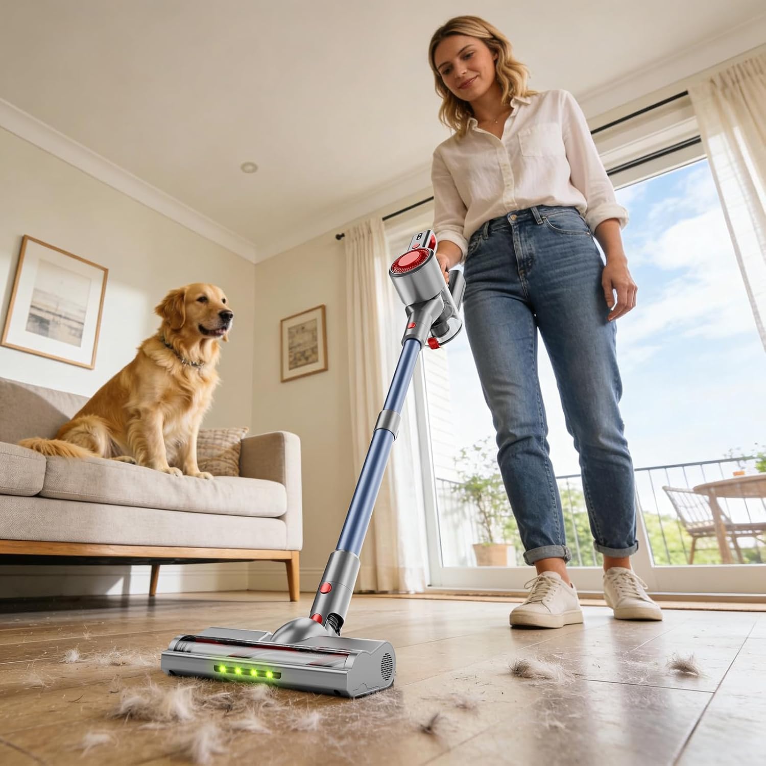 Skiennix Cordless Vacuum Cleaner - Powerful 6-in-1 Stick Vacuum with Anti-Tangle Brush & Removable Battery | Red