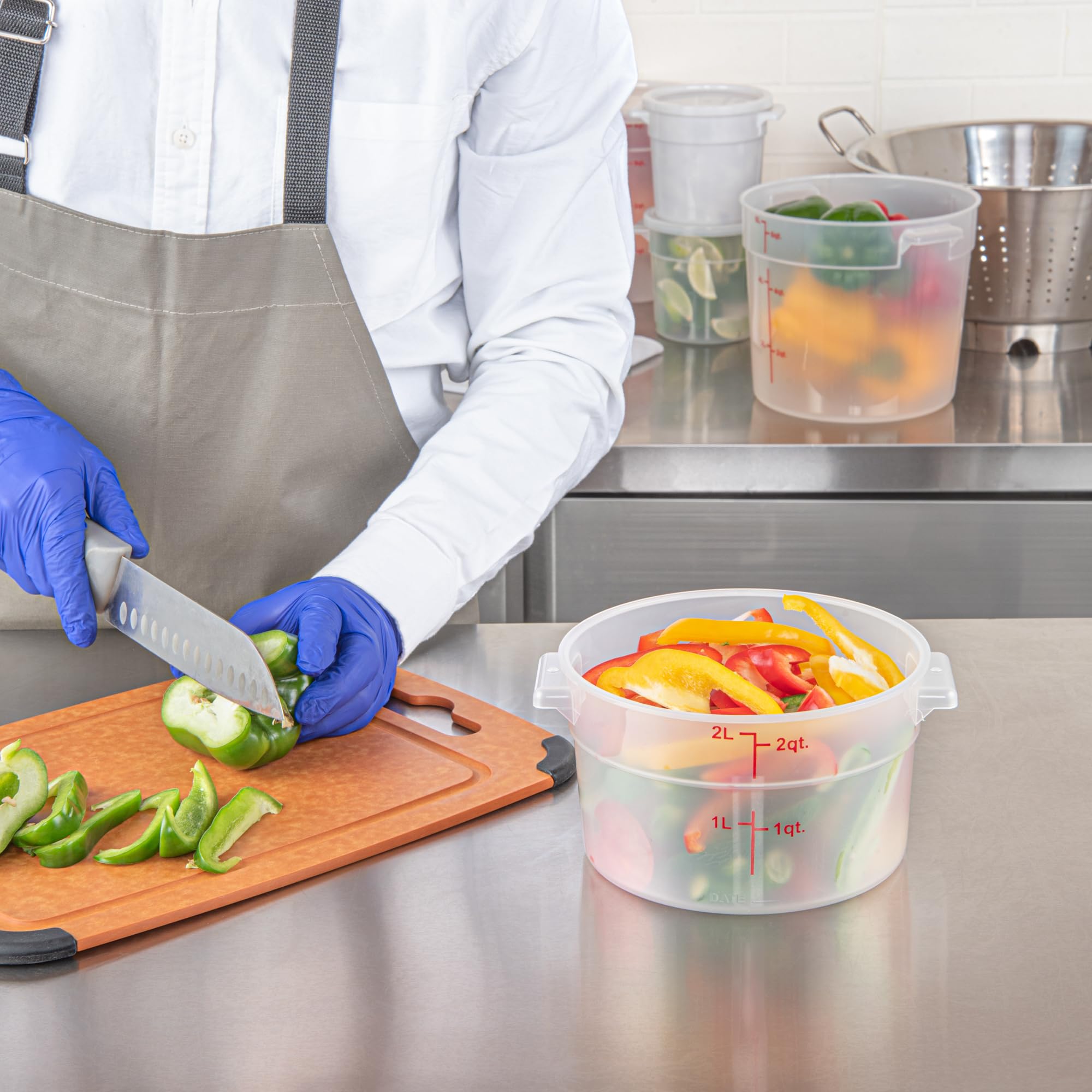Restaurantware-Met Lux 2 Quart Food Storage Containers, 10 Translucent Storage Containers - Lids Sold Separately, Red Volume Markers, Dishwashable Containers, Side Handles, For Storing Foods