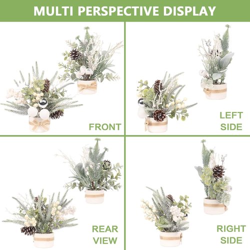 JJIALEIXI Mini Christmas Tree Set - 11" Artificial Potted Tabletop Decor for Holiday Parties | White/Green/Silver