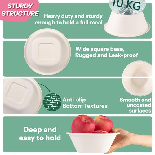 48 Oz Bowls Disposable - Heavy Duty Compostable Paper Bowls, Microwave Safe Large Bowls, Ideal for Restaurant Catering, Salads, Buffets & Eco-Friendly Use - 50 Pack [White]