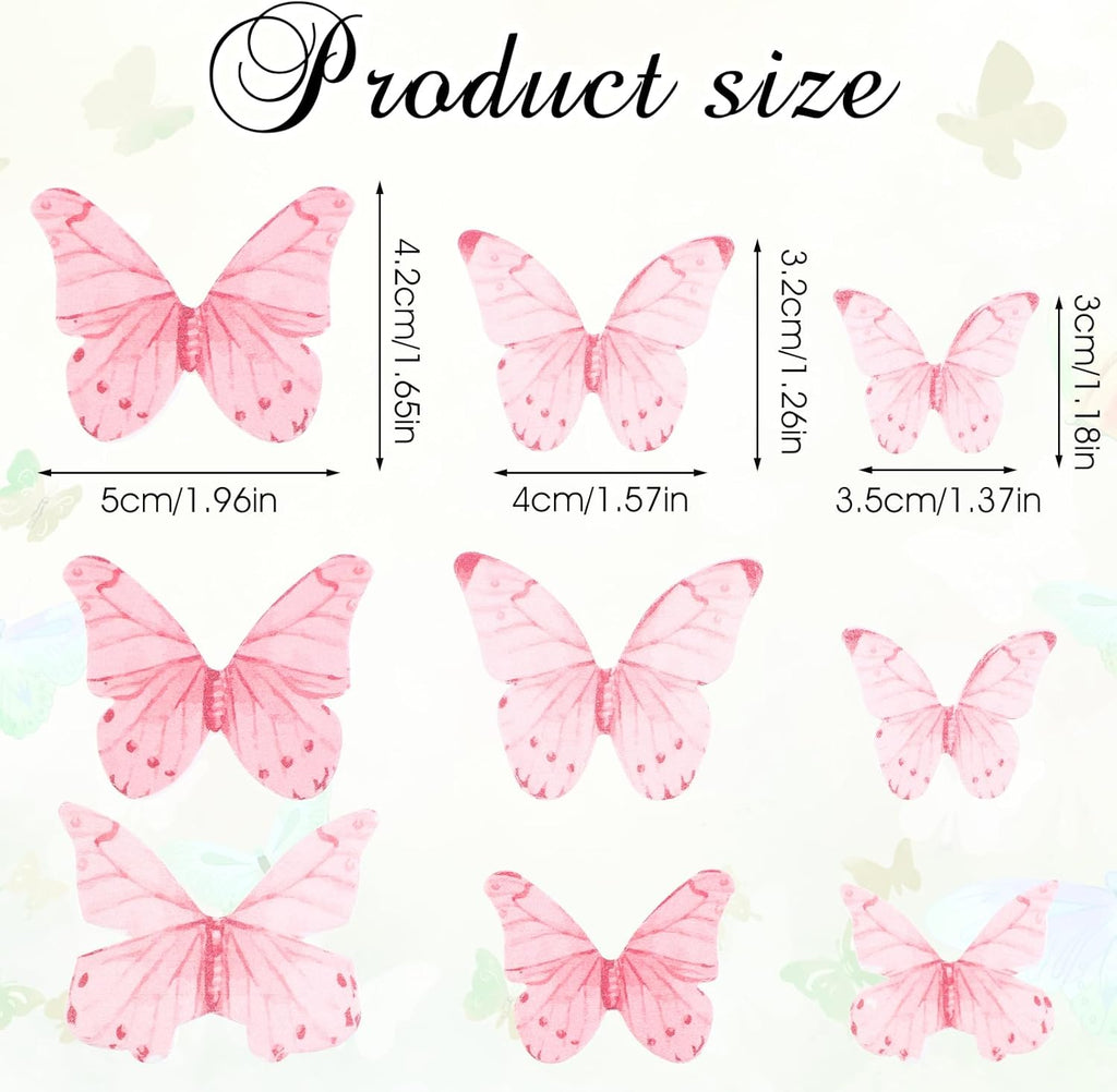 Skiennix Pink Butterfly Cake Decorations - 40 Edible Wafer Paper Cupcake Toppers for Parties
