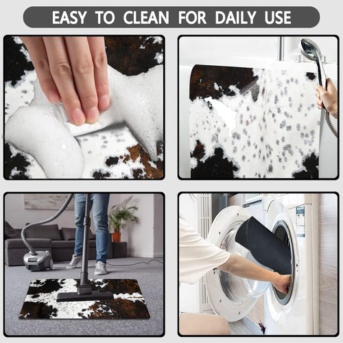 MUGINYU Cowhide Cow Print Long Bath Mat 20x63inch, Western Bathroom Runner Rug for Farmhouse Cowboy Decor,Large Quick Dry Absorbent Non-Slip Narrow Shower Rug for Bedroom Hallway Kitchen