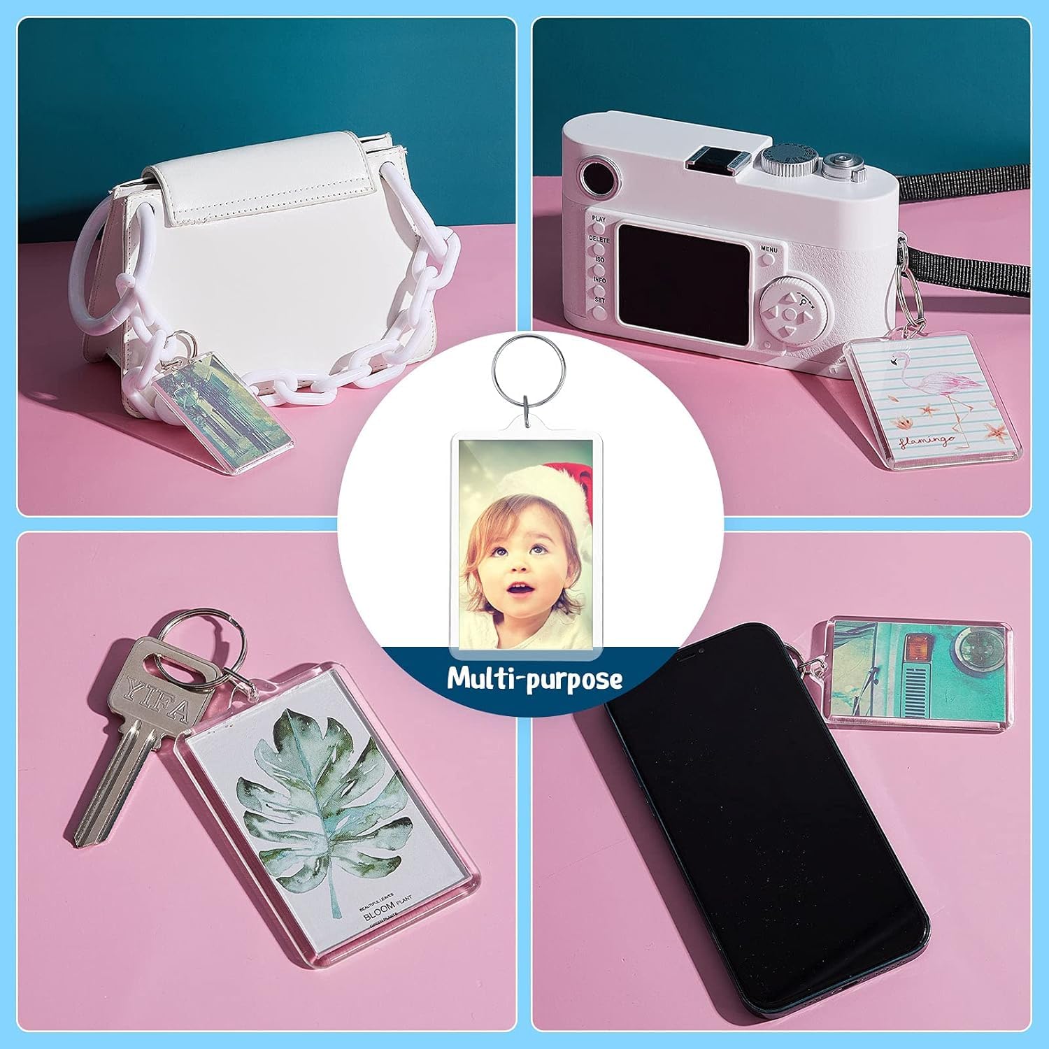 Timerchin Acrylic Photo Keychain 6 Pack - 1.73x1 Inch Clear Custom Picture Keyrings - DIY Personalized Gifts for Mother's Day, Father's Day, Graduation, Pet Memorial