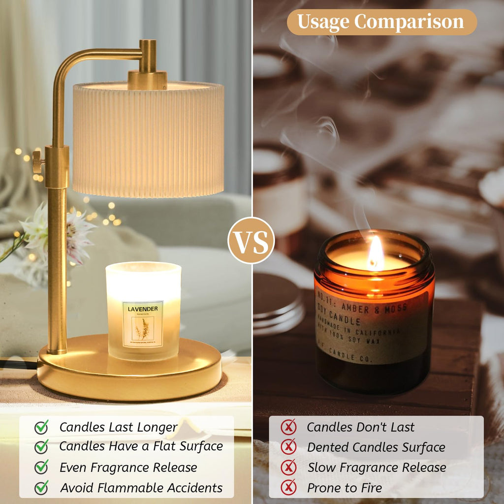 NITOWOLF Candle Warmer Lamp, Candle Lamp Warmer with Timer Adjustable Height Wax Warmer Lamp for Jar Candles, Birthday Gifts for Women House Warming Gifts (Gold)