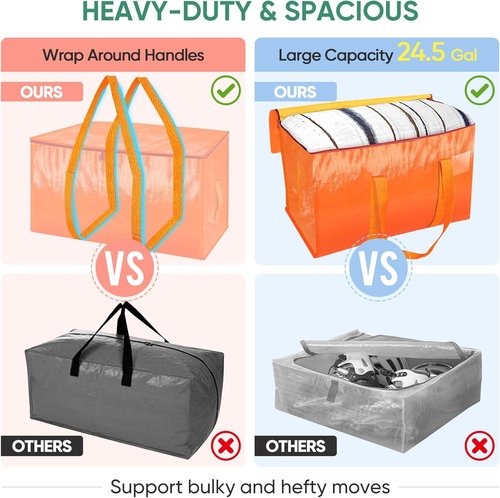 BALEINE Oversized Moving Bags - Heavy-Duty Storage Totes with Reinforced Handles | 2-Pack, Orange