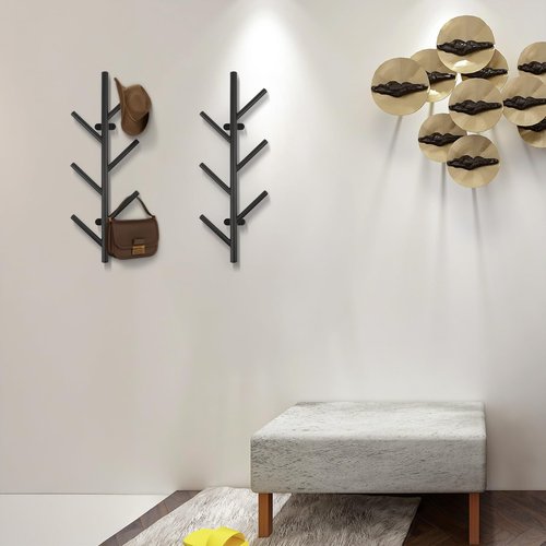 Tongyuyan 2 Pack Vertical Coat Rack Wall Mount,Metal Vertical Hat Rack for Wall(16 inches),Suitable for Hanging Clothes, Hats, Bags and Scarves(Black)