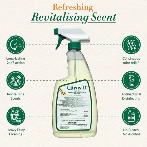 Citrus II Hospital Germicidal Deodorizing Cleaner - Fresh Citrus Scent - Disinfecting Spray - for Home, Hospital and Office Surfaces and Supplies - 22 Fl Oz