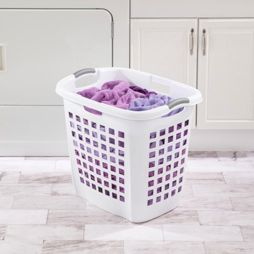 Sterilite Ultra Easy Carry Laundry Hamper, Comfort Handles to Easily Carry Clothes Between the Bedroom and Laundry Room, Plastic, White, 4-Pack