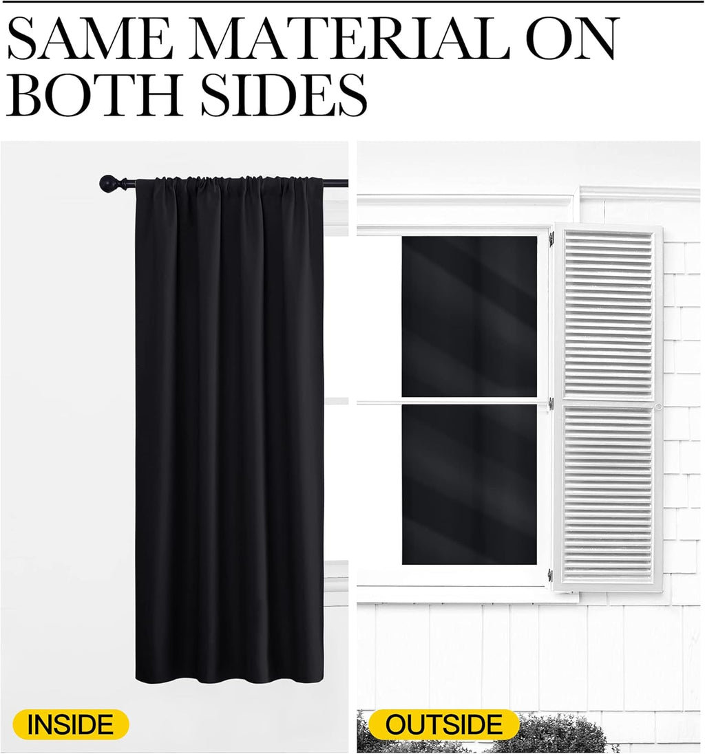 NICETOWN Blackout Curtains - Solid Thermal Insulated Drapes for Bedroom | 2 Panels, 42" x 63", Black