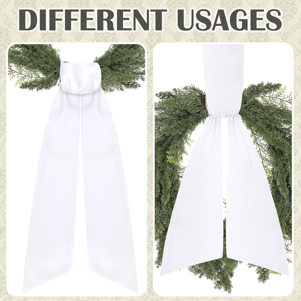 White Wreath Sash - 2 Pcs 60 Inch Plain Sashes for Wreaths & Garland | Indoor/Outdoor Decor