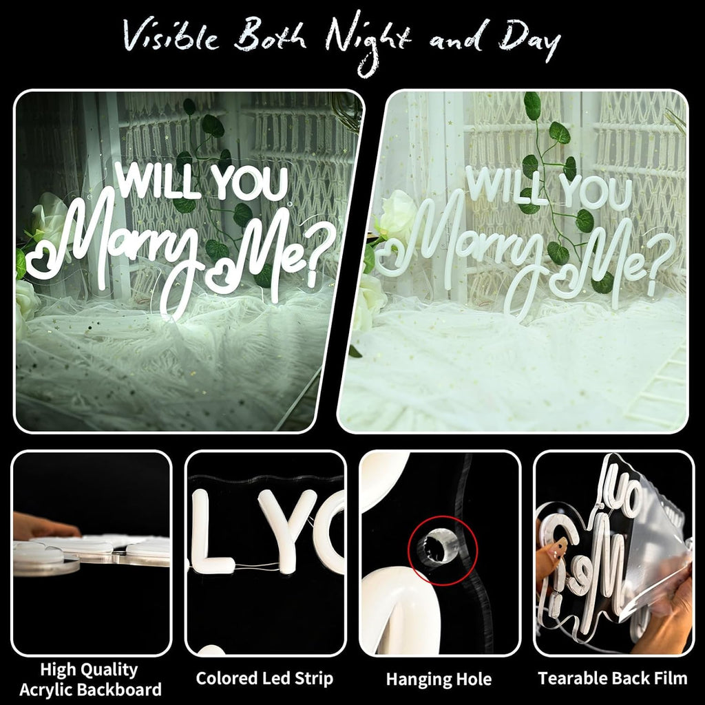 Will You Marry Me Neon Sign by [Brand Name] - 16.5 Inch Cool White LED Light for Wedding Proposals & Engagement Decor