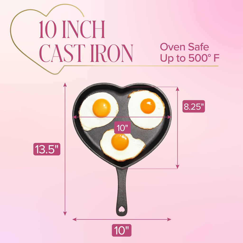 Paris Hilton Pre-Seasoned Cast Iron Heart Skillet Pan, Heavy-Duty Frying Pan for Cooking, Baking & Searing, Oven Safe, Stovetop Compatible, 10-Inch