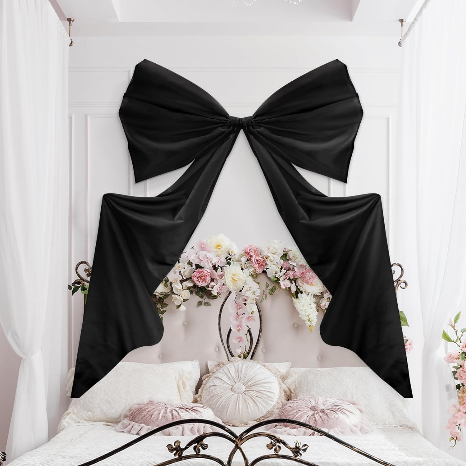 Wavwavw Giant Wall Bow Decorations - 39 x 72 Inch Ribbon Decor for Birthday, Baby Shower & Weddings | Black Polyester