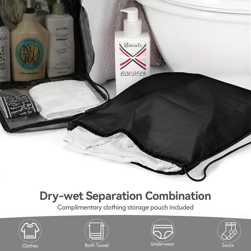 Skiennix Portable Mesh Shower Caddy - Collapsible Organizer with Hanging Hook & Quick Dry Design | Large Capacity for Travel, Dorms, Camping, Gym