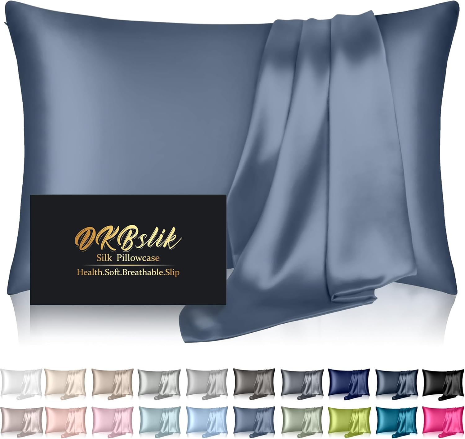 Skiennix Mulberry Silk Pillowcase - Anti-Acne Cooling Sleep Cover | Standard Size, Ash Blue