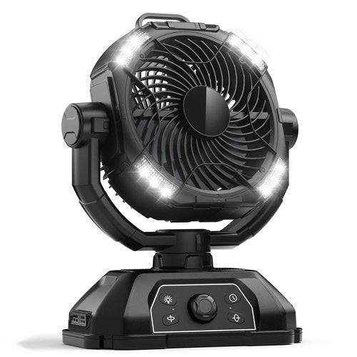 Rechargeable Camping Fan 30000mAh with RGB Lantern, 0-100 Wind Speeds Portable Battery Operated Oscillating with LED Display, 360° Airflow Tent Beach Cordless Travel Fans for Outdoor Home Office