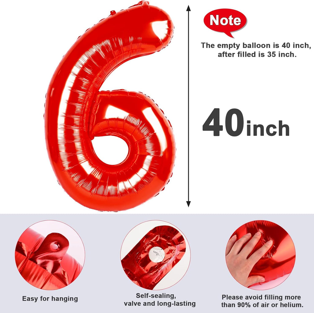 Number 6 Balloon - 40 Inch Red Birthday Decoration for Men & Women | Perfect for 6th Birthday Celebrations