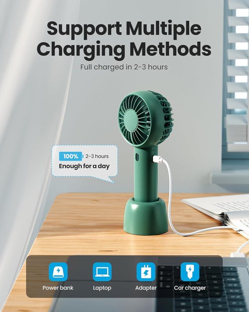 Gaiatop Mini Portable Fan - Cute Navy Green Design | Rechargeable Handheld & Desktop Use