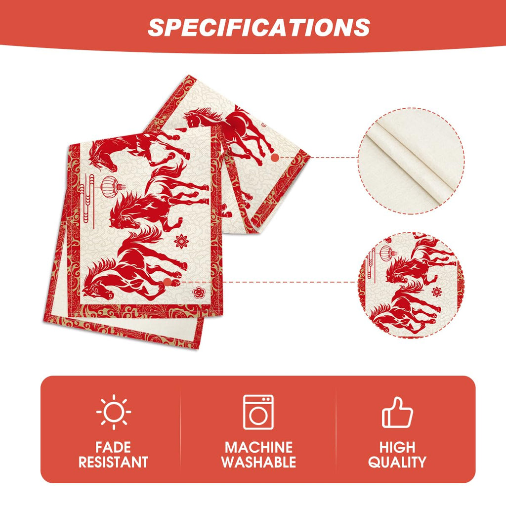 Artoid Mode Propitious Clouds Chinese Zodiac Horse Happy 2026 Lunar New Year Table Runner, Spring Festival Winter Kitchen Dining Table Decoration for Home Party 13x72 Inch