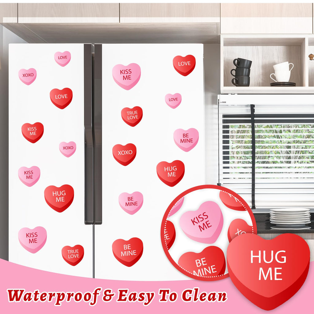 Whaline 15 Pcs Valentine's Day Refrigerator Magnets Magnetic Stickers Red Pink Conversation Heart Magnet for Holiday Refrigerator Metal Garage Door