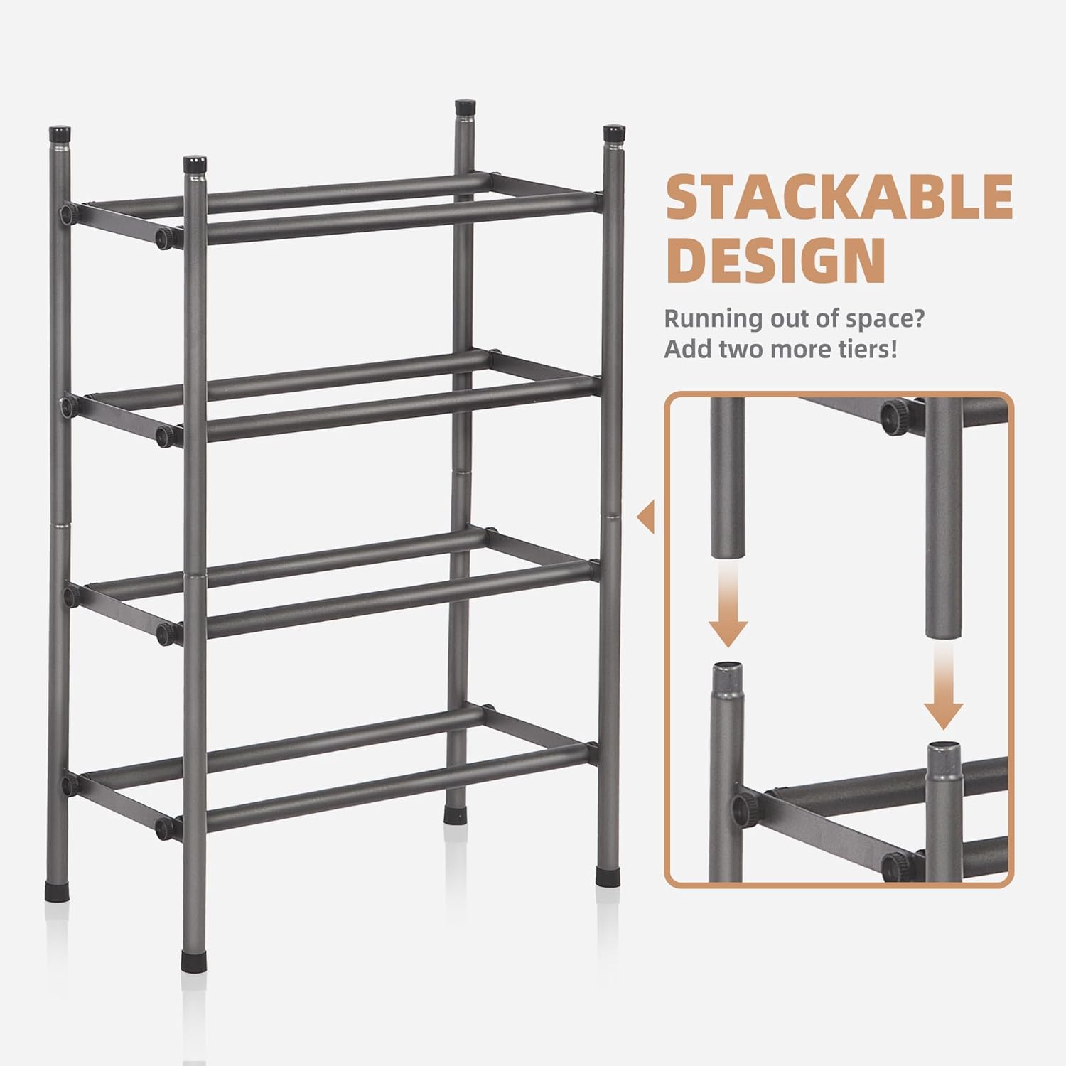 Storage Maniac Expandable Shoe Rack - 8 Pairs Stackable Metal Organizer for Closet & Entryway | Black 2 Tier