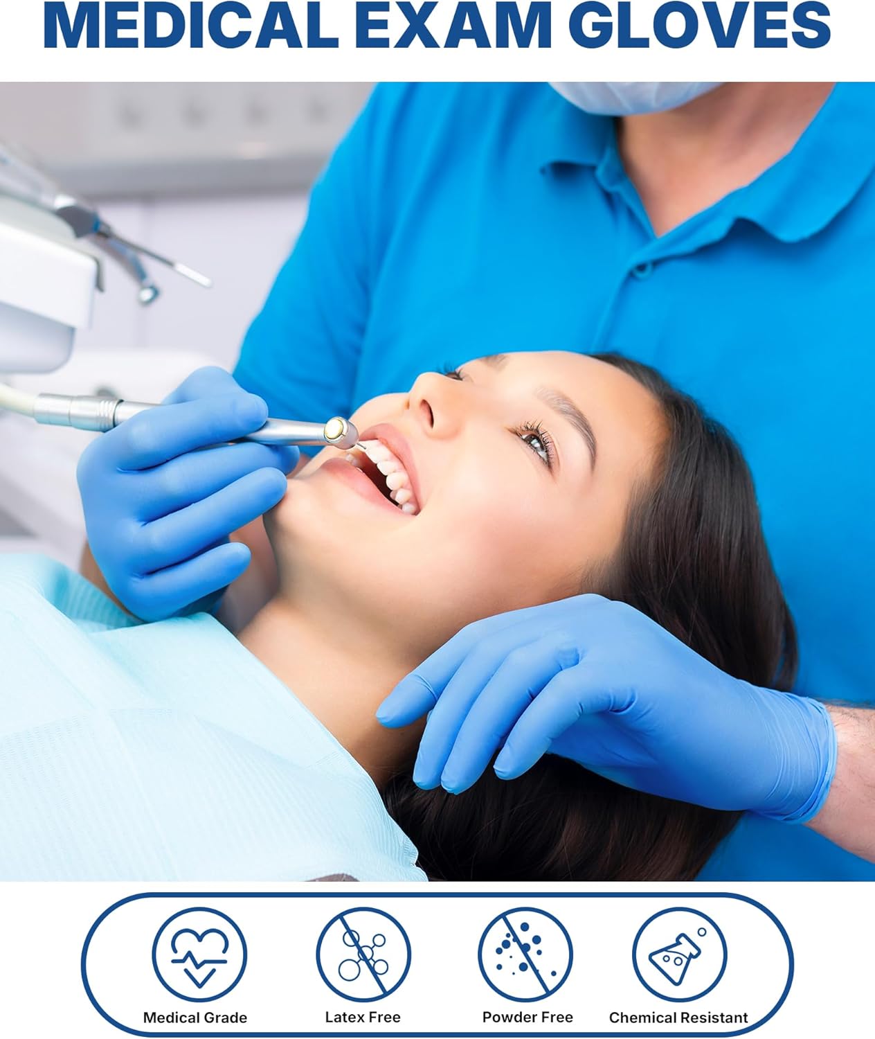 Schneider Blue Vinyl Exam Gloves - Powder-Free, Latex-Free, Non-Sterile | Case of 1000, 4-Mil Thickness