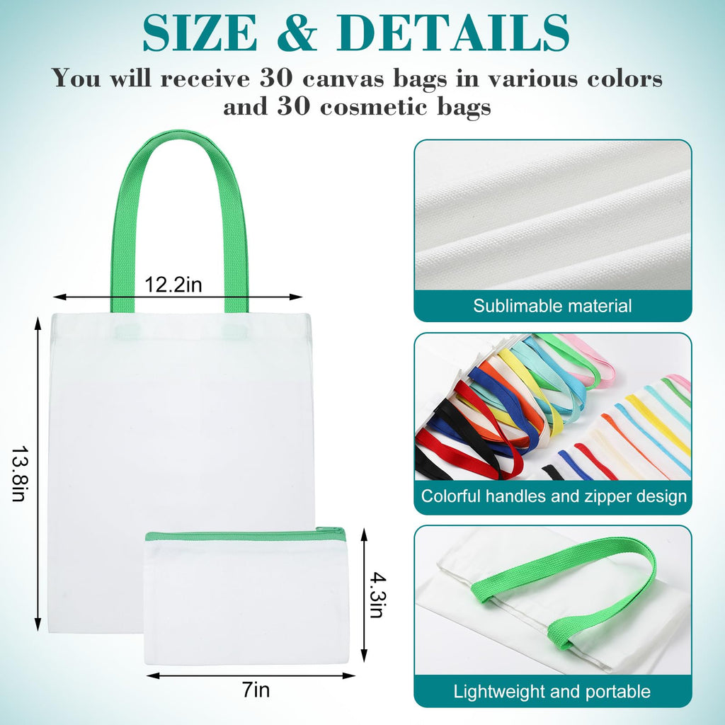 Sweetude 60 Pcs Sublimation Blanks Tote Bags Bulk, Canvas DIY Bag Reusable Shopping Totes Heat Transfer Cosmetic Makeup Bags W/Customized Color for DIY, Advertising Valentines Thanksgiving Craft Gift