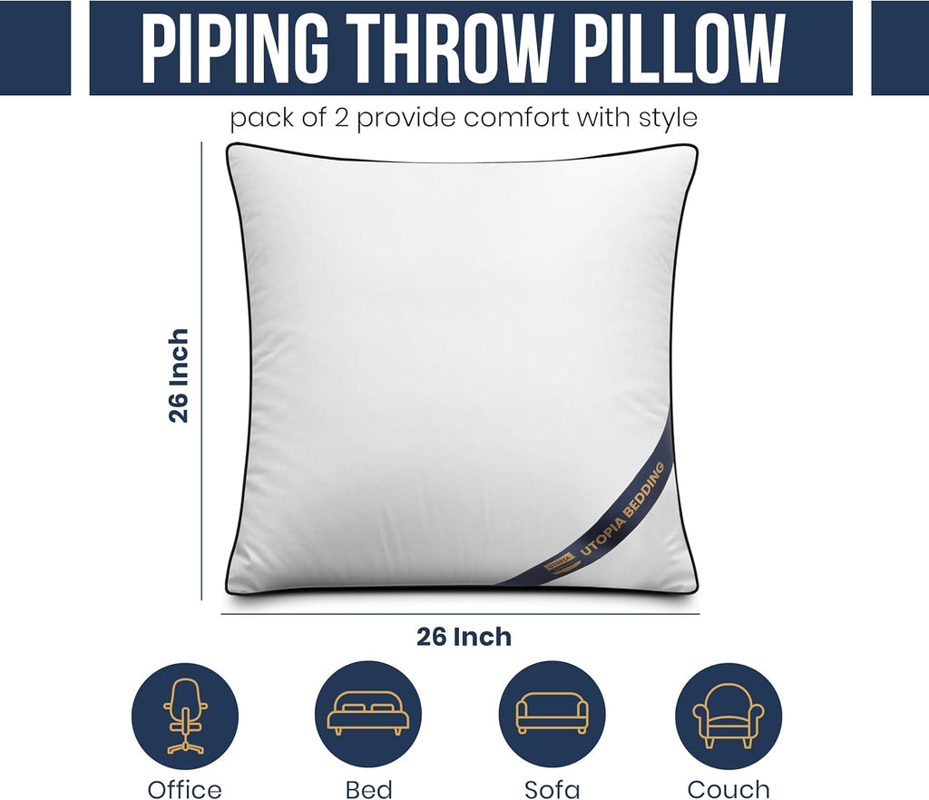 Utopia Bedding Throw Pillow Inserts - Decorative 26 x 26 Inch White Pillows for Sofa & Bed (Pack of 2)
