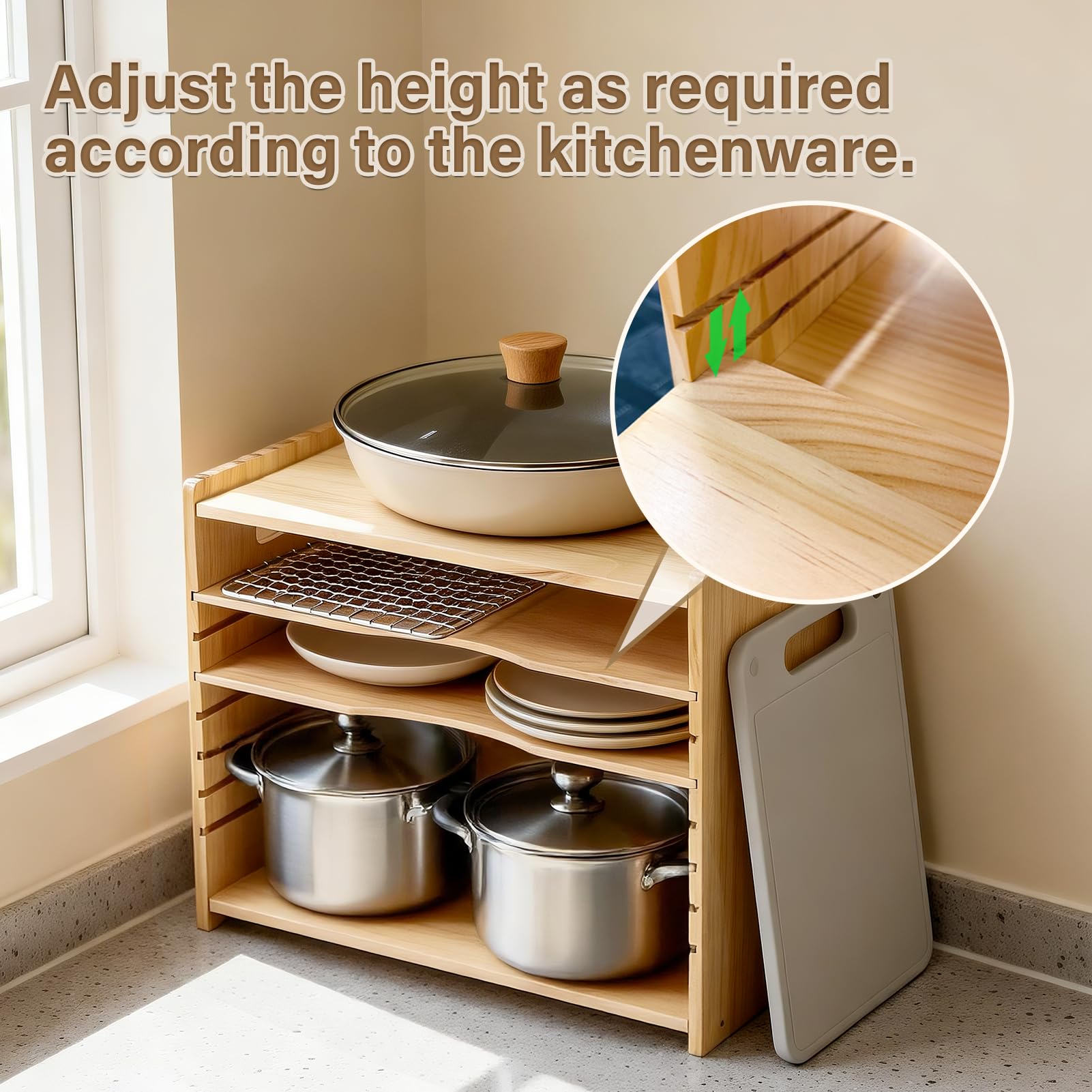 6 Tier Wooden Tray Dividers for Cabinets, Cookie Sheet Organizer 15.7" W x 16.5" H x 12.6" D Baking Sheets, Pans and Cutting Boards Organizer for Kitchen Cabinets or Countertop
