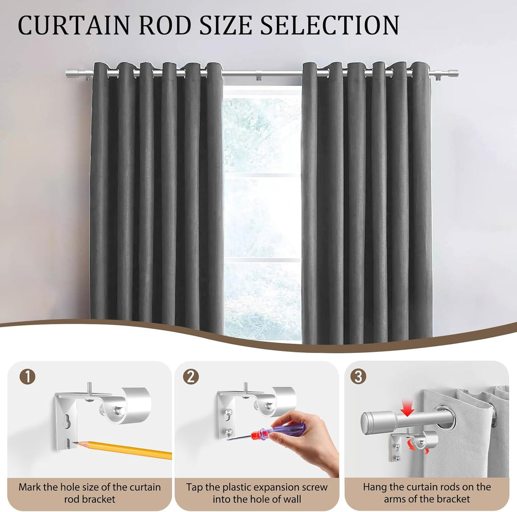 Skiennix 1” Diameter Silver Curtain Rods - Heavy Duty Adjustable Window Treatment, 30-120 Inch, Fits Most Standard Windows