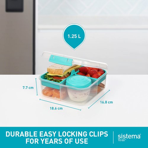 Sistema To Go Collection Bento Box Cube Plastic Lunch and Food Storage Container, 5.3 Cup, Multi-Compartment, Color Varies, BPA Free