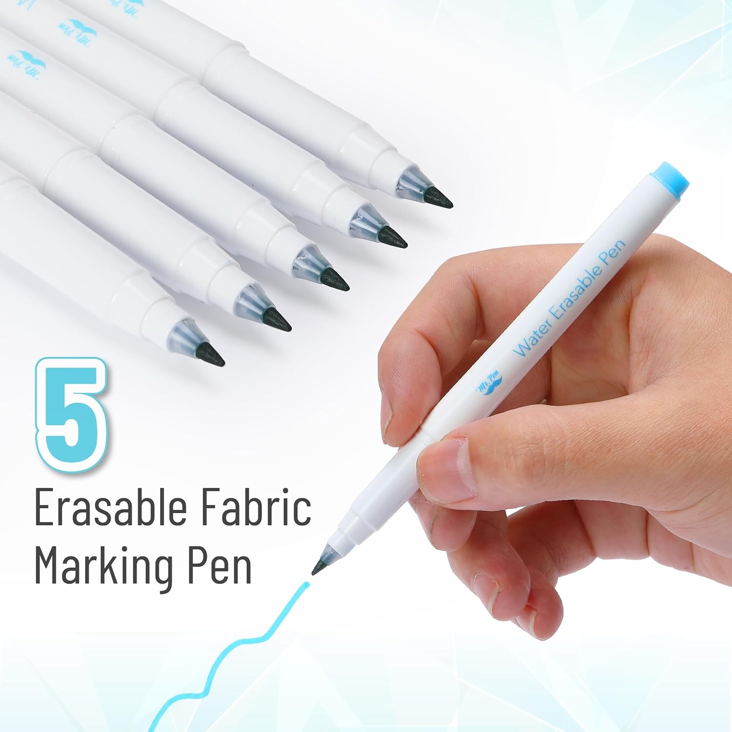 Mr. Pen Fabric Markers - Erasable & Water Soluble, 5 Pack in Blue for Sewing Projects