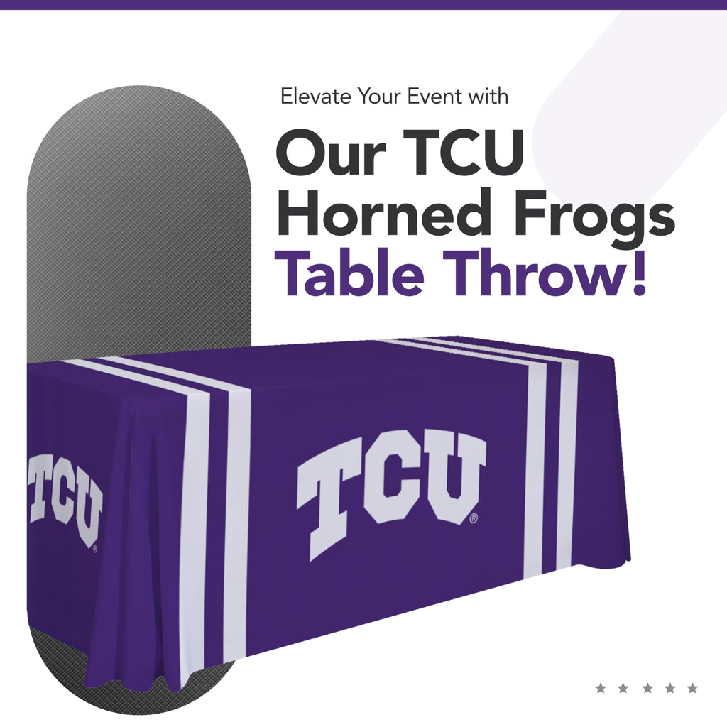 TCU Horned Frogs College Sports Printed Table Throw - NCAA Licensed - Polyester - School Tablecloth (Purple, White) (6' Draped)