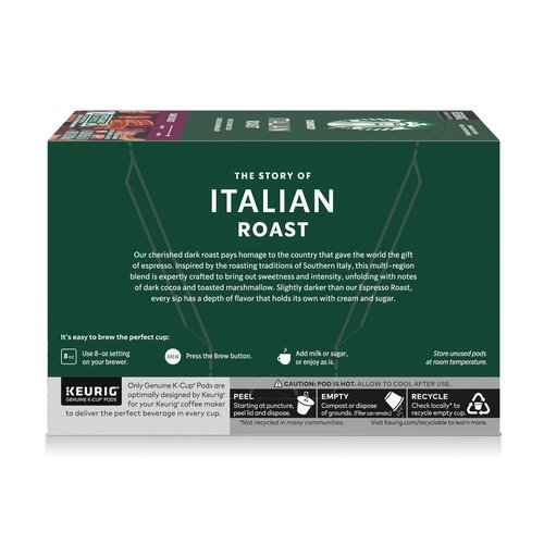 Starbucks K-Cup Coffee Pods, Dark Roast Hot or Iced Coffee, Italian Roast, 10 Keurig Pods