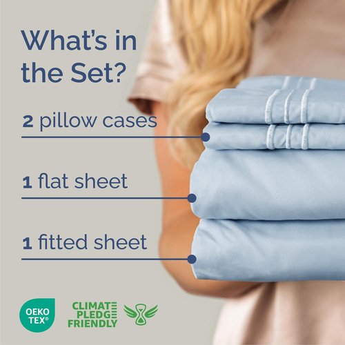 Cal King Size Sheet Set by Hotel Luxury | 4-Piece Comfy, Breathable & Cooling Bedding - Soft, Wrinkle-Free, Deep Pockets - Oeko-Tex Certified, Sky Blue