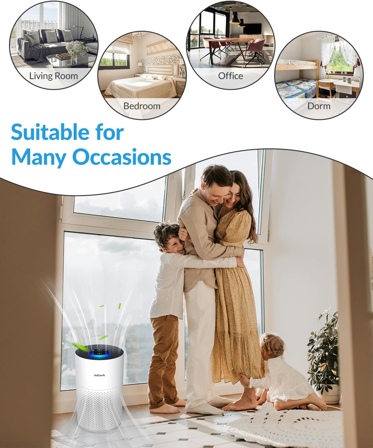 ADTARK Air Purifier - 3-in-1 Filter with Sleep Mode & Aroma Function | Ideal for Home, Office, Dorm (White)