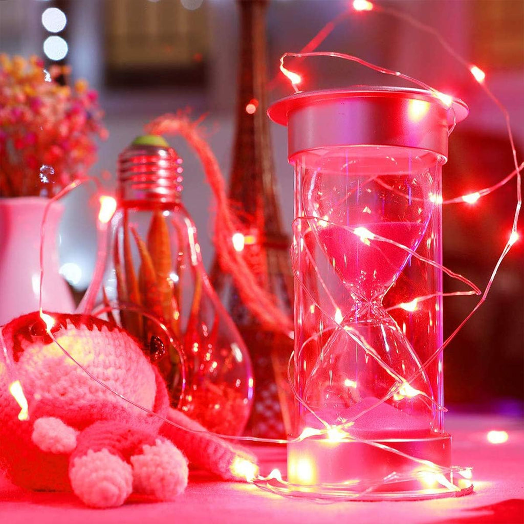 Ariceleo LED Fairy Lights - Battery Operated Copper Wire String Lights | 5m/16ft Red for Bedroom & Parties